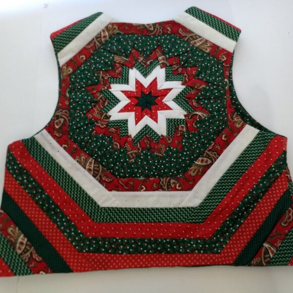 Handmade Christmas Quilted Vest Folded Star Pattern Intricate Holiday OOAK - Picture 1 of 16